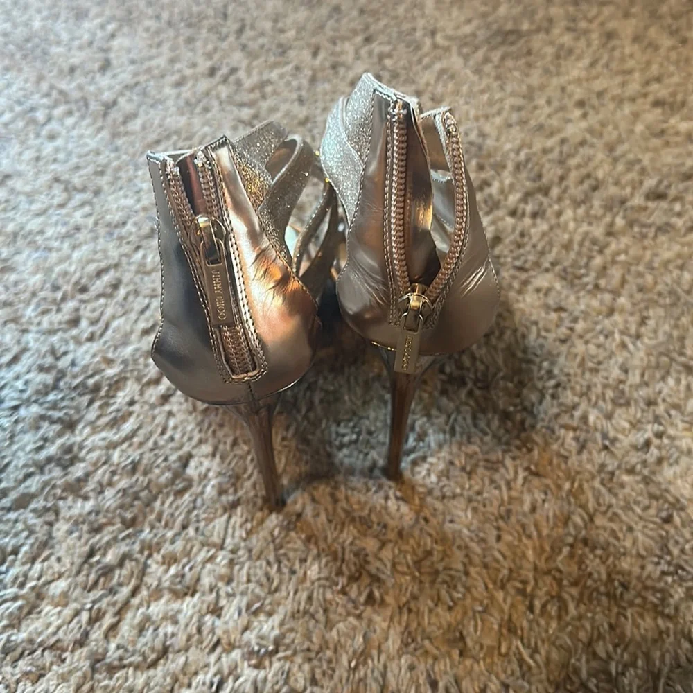 Jimmy Choo Leila Gold Heel Sandals - Picture 4 of 11